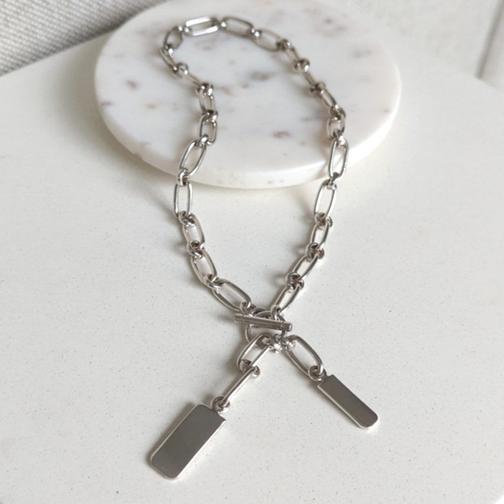 NWOT - Sterling Silver Lariat Tag Necklace